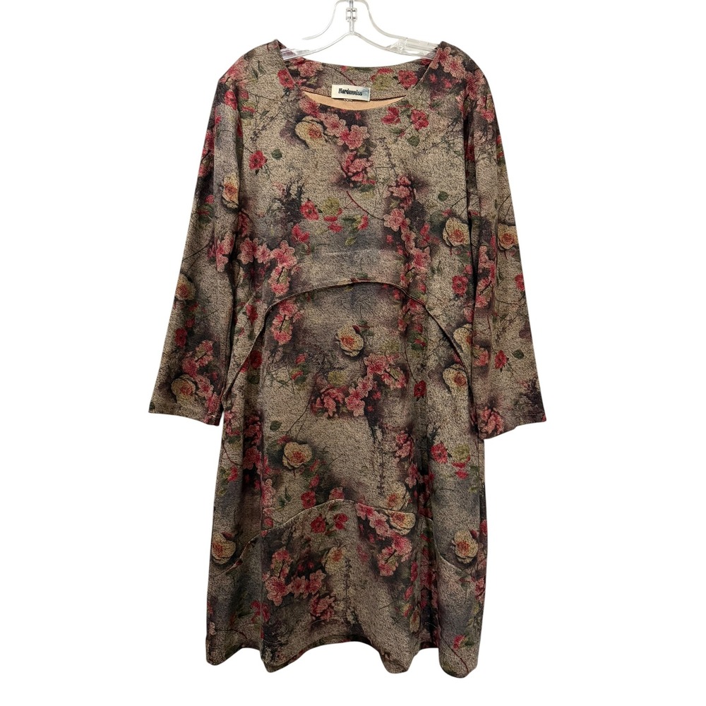 Mordenmiss Womens Floral Tapestry Midi Dress Lagenlook Long Sleeve Brown large